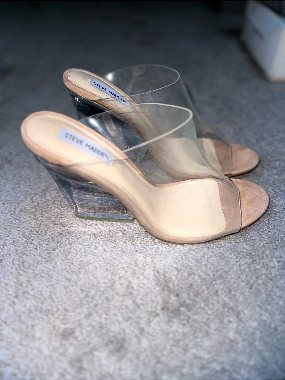 Steve Madden Evolve Clear PVC Wedge Sandals with Nude Footbed